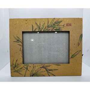 Oriental Gold Textured Picture Frame Painted Bamboo & Gold Leaf Accent 4x6 Photo